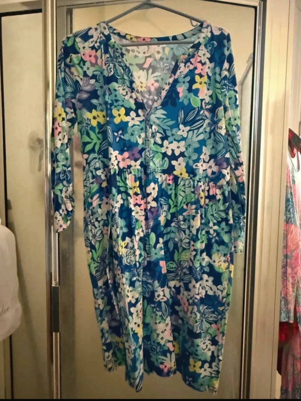 Lilly Pulitzer Blue Pink Floral Long Sleeve Dress